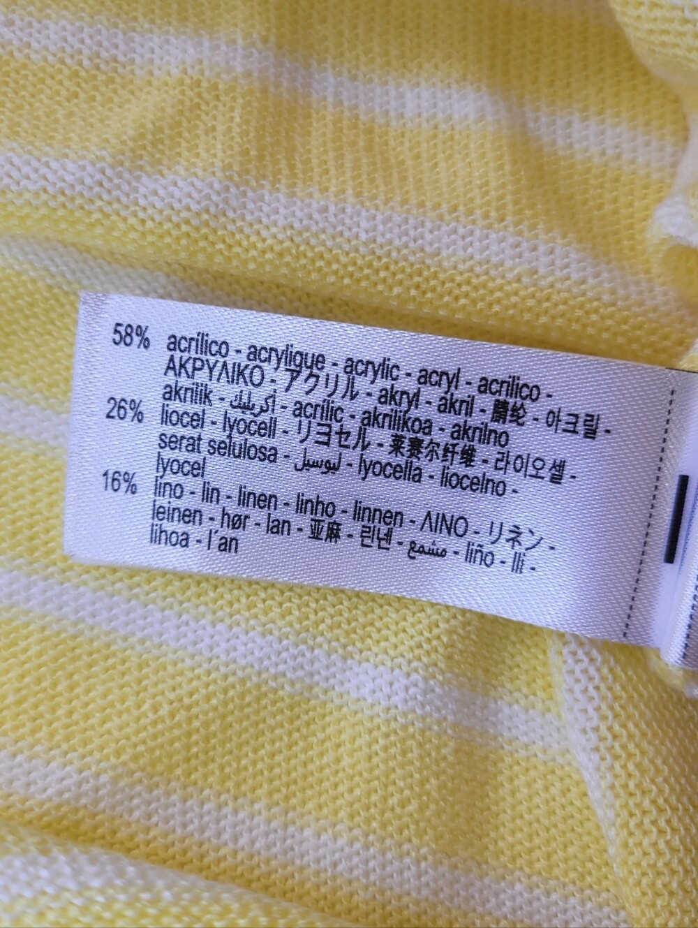 Zara Yellow White Striped Linen Blend Knit Scoop Neck Tee L - Picture 6 of 13